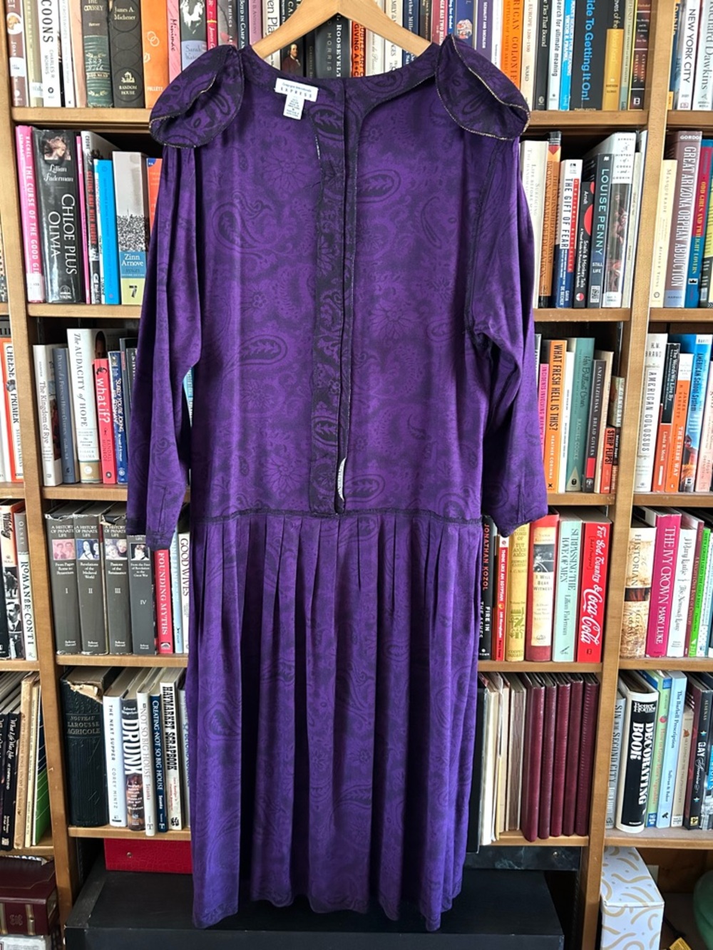 Vintage 80s Compagnie Internationale Express Purple Paisley Drop Waist Dress M - Picture 9 of 11